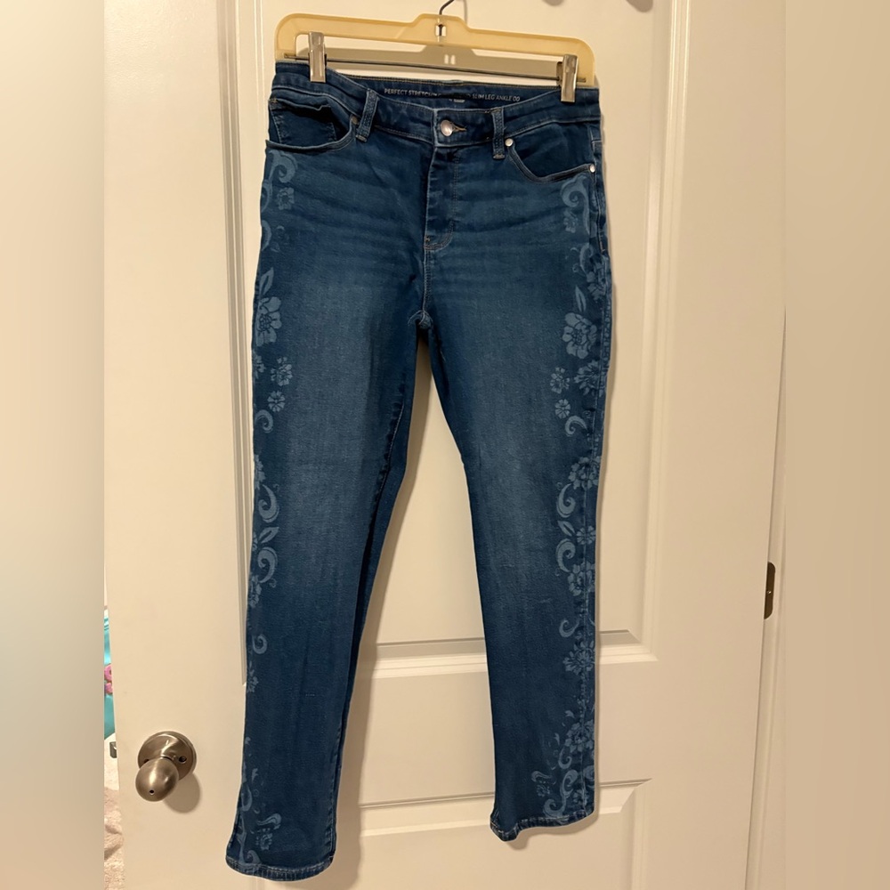 Chico's Blue Skinny Jeans with Floral Design